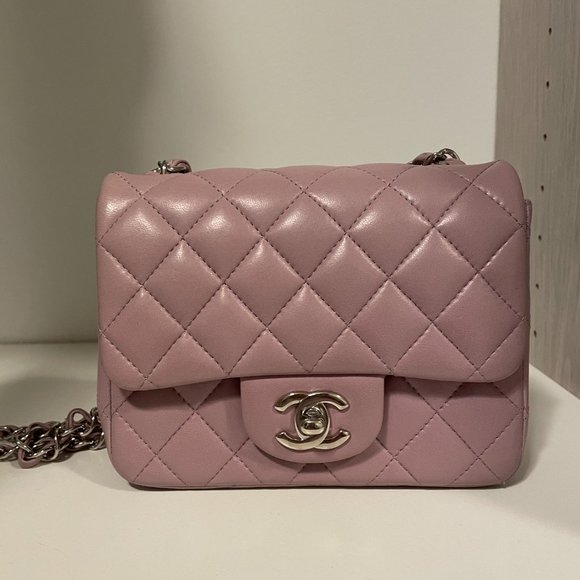 Chanel Mini Square Lilac Purple Lambskin Flap Bag With Silver SHW - Picture 15 of 16